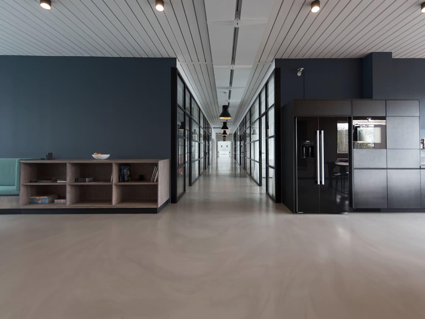 Clean modern office hallway and break area after commercial cleaning